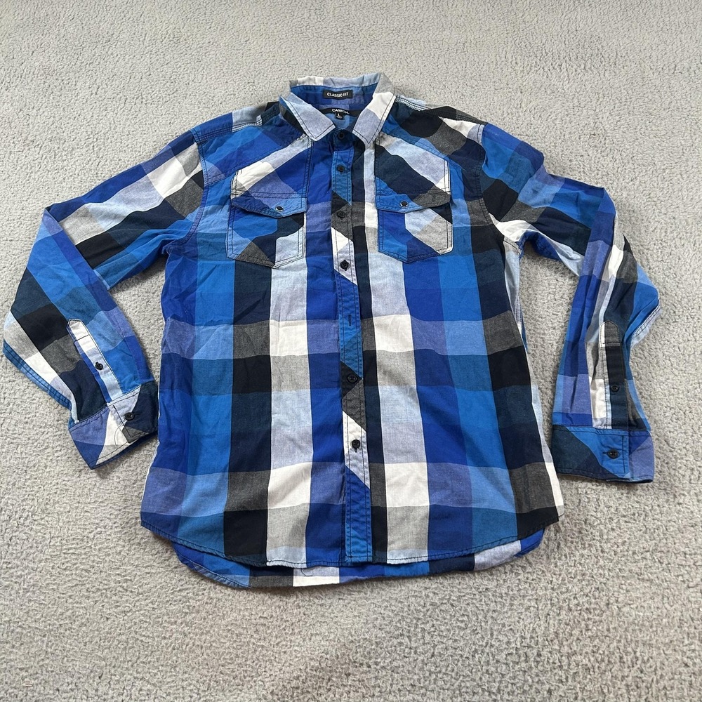 Carbon2cobalt Shirt Mens Large Blue Plaid‎ Classic Fit Button Up Long Sleeve